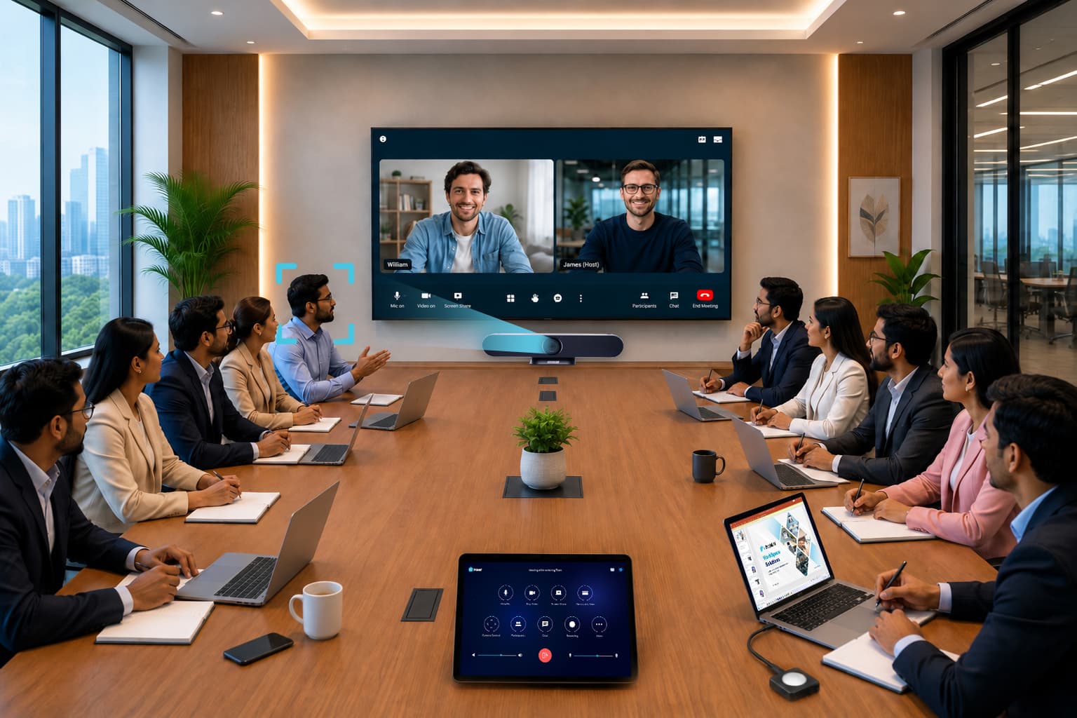 Meeting room with AI tracking